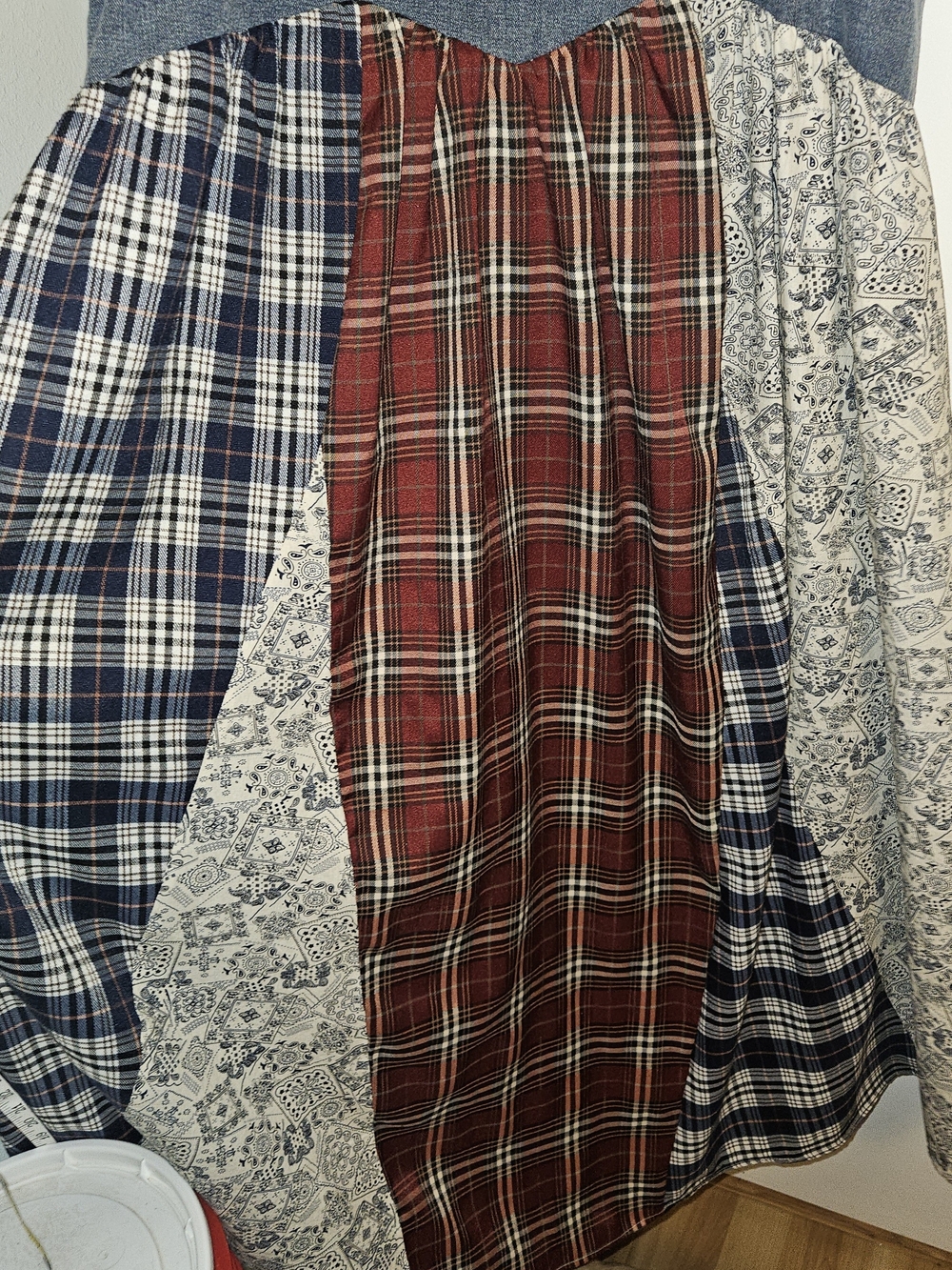 Patchwork Plaid Maxi Dress with Denim Bib - Picture 8 of 8